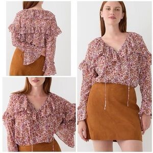 NWT J Crew Fête Floral Ruffle Chiffon Blouse size xxs